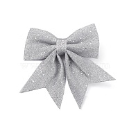 Glitter Cloth Bowknot Pendant Decoration, for Christmas Tree Gift Box Hanging Ornaments, Silver, 165~180x160~175x19~20mm(DIY-I112-01F)
