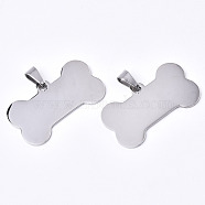 304 Stainless Steel Pendants, Silhouette Charms, Stamping Blank Tag, Laser Cut, Dog Bone, Stainless Steel Color, 23x40x1mm, Hole: 9x5mm(STAS-N087-40)