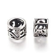 304 Stainless Steel European Beads, Large Hole Beads, Column, Antique Silver, 8.4x6.6mm, Hole: 6mm(OPDL-G010-05AS)