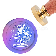 Brass Wax Seal Stamp with Handle, for DIY Scrapbooking, Flower Pattern, 3.5x1.18 inch(8.9x3cm)(AJEW-WH0184-0365)