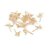 Brass Peg Bails Pendants, For Half Drilled Beads, Leafy Branches, Real 18K Gold Plated, 18x14.5x4.5mm, Hole: 1.2mm, Pin: 1mm, Tray: 1.5mm, pin: 0.6mm(KK-F808-03G)