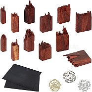 Unfinished Broken Blood Sandalwood Sets, for DIY Epoxy Resin, UV Resin Jewelry Pendant, Rings, Necklaces Making, with Waterproof Sandpaper Abrasive Paper and Iron Pinch Bails, For Half Drilled Beads, Sandy Brown, 41~58.5x40~41x14~15mm(DIY-PH0025-56)