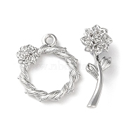 Brass Toggle Clasps, Flower, Real Platinum Plated, Ring: 18x16x4mm, Bar: 7x22x7.5mm, Hole: 1.5mm(KK-F862-40P)