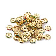 Grade A Brass Rhinestone Spacer Beads, Basketball Wives Spacer Beads for Jewelry Making, Rondelle, Golden, Nickel Free, Assorted Colors, about 12mm in diameter, 4mm thick, hole: 2.5mm(RSB160NFG)