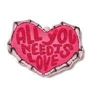 Valentine's Day Printed Acrylic Pendants, Heart with Word "ALL YOU NEED IS LOVE", Hot Pink, 29.5x39.5x2.5mm, Hole: 1.6mm(OACR-B015-02)