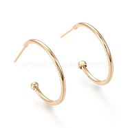 Brass Half Hoop Earrings, Stud Earring, Long-Lasting Plated, Ring, Real 18K Gold Plated, 22x26x1.5mm, Pin: 0.7mm(X-EJEW-F255-02G)