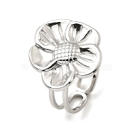 304 Stainless Steel Open Cuff Rings, Flower, Stainless Steel Color, US Size 6 1/2(16.9mm)(RJEW-Z018-28P)