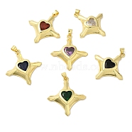 Real 18K Gold Plated Rack Plating Brass Micro Pave Cubic Zirconia Pendants, Long-Lasting Plated, Lead Free & Cadmium Free, Heart, Mixed Color, 33.5x30.5x6mm, Hole: 4x3.5mm(KK-F854-14G)