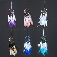 Synthetic & Natural Mixed Stone Pendant Decorations, with Cotton Thread, Woven Net/Web with Feather, Mixed Color, 490mm(AJEW-I059-11)