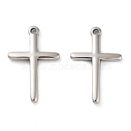 304 Stainless Steel Pendants, Cross Charm, Stainless Steel Color, 19x12x2mm, Hole: 1.2mm(STAS-L022-379P)
