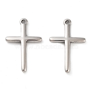 Non-Tarnish 304 Stainless Steel Pendants, Cross Charm, Stainless Steel Color, 19x12x2mm, Hole: 1.2mm(STAS-L022-379P)