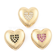 Brass Micro Pave Cubic Zirconia Slide Charms, Long-Lasting Plated, Heart, Golden, 12.5x12.5x5mm, Hole: 1.5x2.5mm and 11x1.5mm(ZIRC-I068-07G)