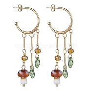 Golden 304 Stainless Steel Half Hoop Earrings, Lampwork Mushroom Drop Stud Earrings, Coconut Brown, 70x23.5x10~12mm(EJEW-JE05675-01)