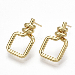 Brass Stud Earrings, Rectangle, Real 18K Gold Plated, 20.5x12mm, Pin: 0.7mm(KK-S348-371)