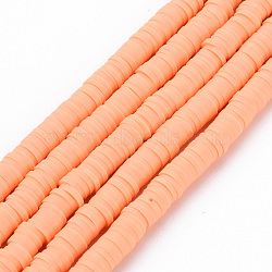Handmade Polymer Clay Bead Strands, Heishi Beads, Disc/Flat Round, Light Salmon, 6x0.5~1mm, Hole: 2mm, about 320~447pcs/strand, 15.74 inch~16.92 inch(X-CLAY-T002-6mm-46)