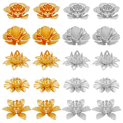 60Pcs 10 Style 3D Brass Bead Caps, Flower, Multi-Petal, Golden & Silver, 14~16x5~8mm, Hole: 0.7~1mm, 6pcs/style(KK-FH0006-47)