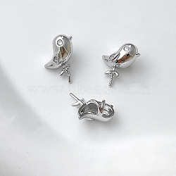 Brass Pave Clear Cubic Zirconia Bird Peg Bails Pin Charms, for Baroque Pearl Making, Platinum, 10x9mm(BAPE-PW0002-16B)