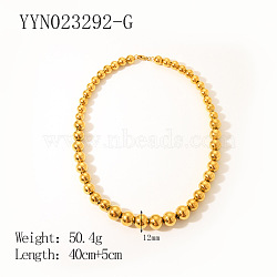 European 304 Stainless Steel Silver Round Graduated Beaded Necklaces for Women, Real 18K Gold Plated, 15.75 inch(40cm)(OD8849-4)