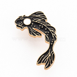 Rack Plating Alloy Enamel Brooches, Enamel Pins, with Brass Butterfly Clutches, Fish, Cadmium Free & Nickel Free & Lead Free, Light Gold, Black, 38.5x23mm, Pin: 1mm(JEWB-S011-175D-NR)