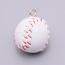 PU Leather Pendants, with Platinum Tone Iron Loop, Baseball, White, 27x22mm, Hole: 2.5mm(FIND-TAG0001-07)