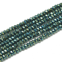 Electroplate Glass Beads Strands, Faceted, Rondelle, Teal, 2.5x1.5mm, Hole: 0.8mm, about 160~165pcs/strand, 13.78 inch~14.17 inch(35~36cm)(EGLA-Q112-C03)