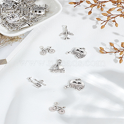 50Pcs 5 Styles Tibetan Style Alloy Pendants, Mixed Vehicles Charms, Antique Silver, 15~22x13~20.5mm, 10pcs/style(FIND-LP0006-48)