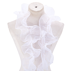 2M Organza Ribbon, with Resin Imitation Pearl Beads, Lace Edge Trim for Applique Sewing Craft Wedding Dress, White, 120~130mm, about 2.19 Yards(2m)/pc(OCOR-WH0070-167C)