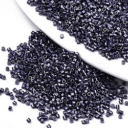 11/0 Grade A Glass Seed Beads, Cylinder, Uniform Seed Bead Size, Metallic Colours, Dark Slate Blue, 1.5x1mm, Hole: 0.5mm, about 2000pcs/10g(X-SEED-S030-1214)