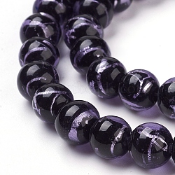 Handmade Silver Foil Lampwork Beads Strands, Round, Lilac, 10mm, Hole: 2mm; 40pcs/strand, 14.57 inches(FOIL-L016-C01)