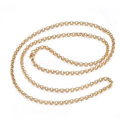 304 Stainless Steel Necklaces, Rolo Chain Necklaces, Golden, 29.53x0.16x0.06 inch(75x0.4x0.15cm)(NJEW-E080-01G)