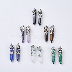 Natural & Synthetic Gemstone Pointed Pendants, with Platinum Brass Findings, Faceted, Bullet, Flower, 58~61x15~17mm, Hole: 5x7mm(G-F529-A)