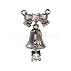 Brass Pendants, with Glass Rhinestone, Christmas Bell Charm, Gunmetal, 28x15x11mm, Hole: 1.4mm(KK-H455-15B)