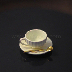 Mini Tea Sets, including Porcelain Teacup & Saucer, Alloy Spoon, Miniature Ornaments, Micro Landscape Garden Dollhouse Accessories, Pretending Prop Decorations, Cornsilk, 7~19x3~16mm, 3pcs/set(X-BOTT-PW0002-117B-01)