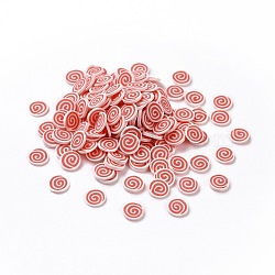 Handmade Polymer Clay Cabochons, Flat Round with Vortex, Red, 5~5.5x0.8mm, about 76923pcs/1000g(CLAY-A002-05A)