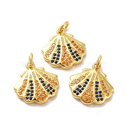 Rack Plating Brass Micro Pave Cubic Zirconia Pendants, with Jump Rings, Long-Lasting Plated, Shell, Real 18k Gold Plated, 16x15.5x3mm, Hole: 3mm(KK-I688-10G)