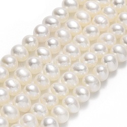 Natural Cultured Freshwater Pearl Beads Strands, Round, Beige, 5~6x5.5~6.5x5.5~6mm, Hole: 0.7mm, about 71~76pcs/strand, 14.37~14.57 inch(36.5~37cm)(PEAR-F018-19-01)