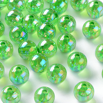 Transparent Acrylic Beads, AB Color Plated, Round, Lawn Green, 12x11mm, Hole: 2.5mm, about 566pcs/500g