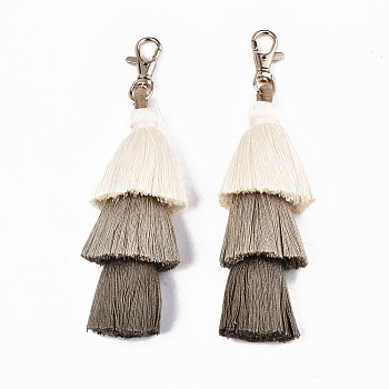 Polycotton(Polyester Cotton) Tassel Big Pendant Decorations, with Light Gold Plated Alloy Swivel Lobster Claw Clasps, Cadmium Free & Lead Free, Colorful, 165~170mm