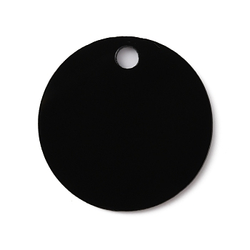 Opaque Acrylic Pendants, Flat Round, Black, 30x1.3mm, Hole: 4mm