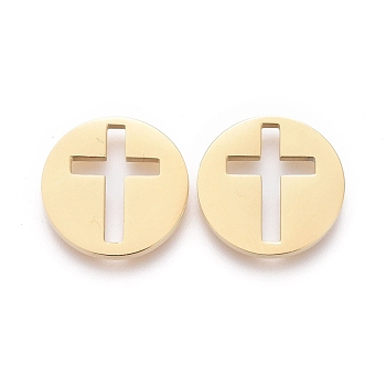 Ion Plating(IP) 304 Stainless Steel Hollow Cabochons, Filling Material for Epoxy Resin Craft Art, Flat Round with Cross, Golden, 10.5x1mm, Hole: 9x6.5mm.