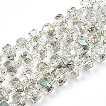Transparent Glass Beads Strands, Faceted, AB Colors Plated, Rondelle, Honeydew, 7.5x5mm, Hole: 1.2mm, about 80pcs/strand, 22.24 inch(56.5cm)