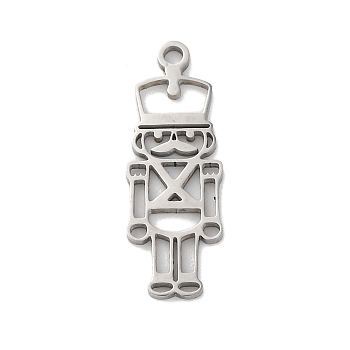 Anti-Tarnish 201 Stainless Steel Pendants, Laser Cut, Nutcracker Soldier Charm, Stainless Steel Color, 22.5x7.5x1mm, Hole: 1.5mm