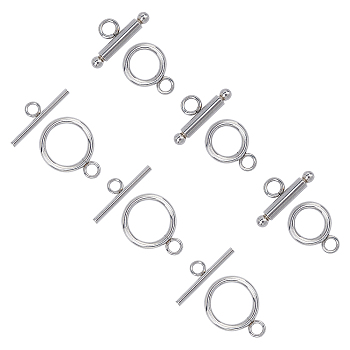 304 Stainless Steel Toggle Clasps, Ring Shape, Stainless Steel Color, Ring: 16.5x12x2mm, Bar: 18x7.5x3mm, Hole: 3mm, Ring: 20.5x15.5x2mm, Hole: 3mm, Bar: 23x7x2mm, Hole: 3mm, 12sets/box