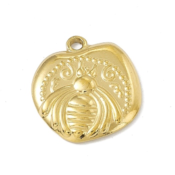 304 Stainless Steel Pendants, Flat Round with Bees Charm, Golden, 19x17.5x2.5mm, Hole: 1.8mm