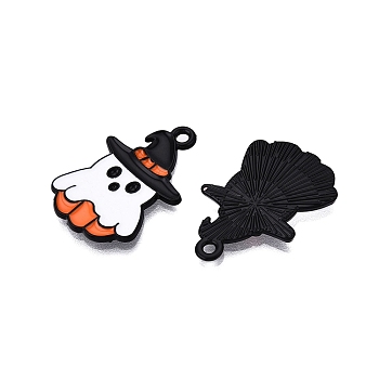 Halloween Theme Spray Painted Alloy Enamel Pendants, Cadmium Free & Nickel Free & Lead Free, Ghost, 26x17x1mm, Hole: 1.6mm