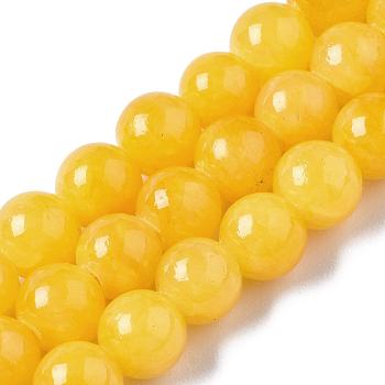 Natural Dyed Yellow Jade Gemstone Bead Strands, Round, Gold, 6mm, Hole: 1mm, about 66pcs/strand, 15.7 inch