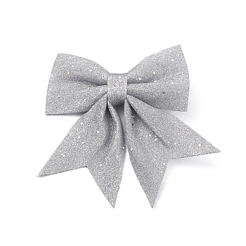 Glitter Cloth Bowknot Pendant Decoration, for Christmas Tree Gift Box Hanging Ornaments, Silver, 165~180x160~175x19~20mm