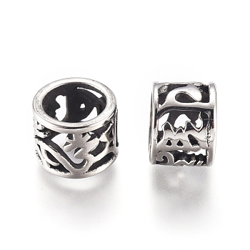 304 Stainless Steel European Beads, Large Hole Beads, Column, Antique Silver, 8.4x6.6mm, Hole: 6mm