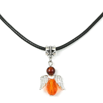 Angel Shape Alloy with Glass Pendant Necklaces, with Imitation Leather Cords, Dark Orange, 17.32 inch(44cm)