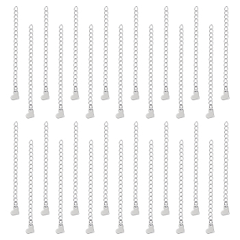 30Pcs 304 Stainless Steel Curb Chain Extender, End Chains with Heart Chain Tabs, Stainless Steel Color, 70x3mm